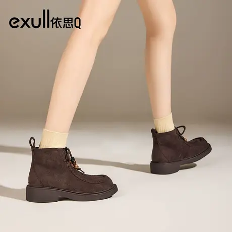 exull/依思Q2025新款秋季厚底袋鼠鞋短靴女复古百搭潮流西部靴图片