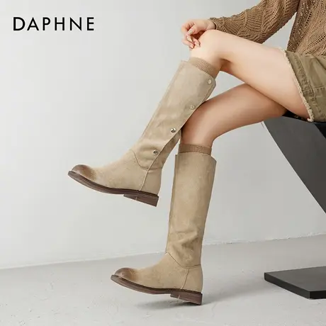 达芙妮长筒靴女2026新款巨好看堆堆靴秋棕色高筒靴子西部靴骑士靴商品大图