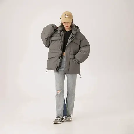 连帽工装棉服女加厚冬季外套2023新款面包服棉袄复古潮牌宽松棉衣图片