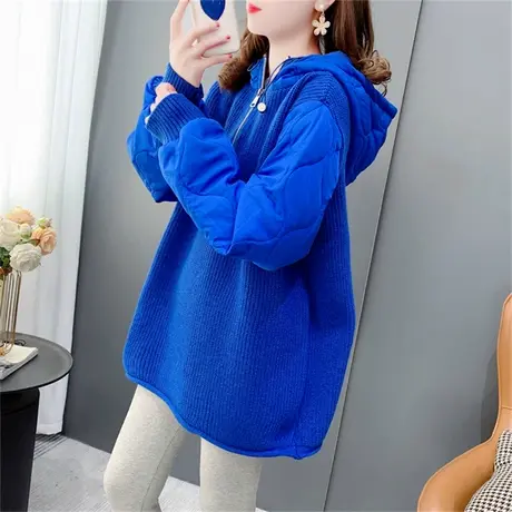 克莱因蓝连帽半拉链毛衣女2022年新款宽松设计感加厚针织衫上衣潮商品大图