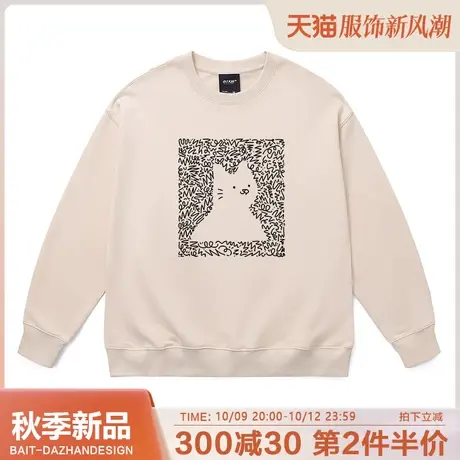 无帽卫衣情侣款潮牌猫咪印花无性别春秋季新款长袖圆领加绒上衣男商品大图