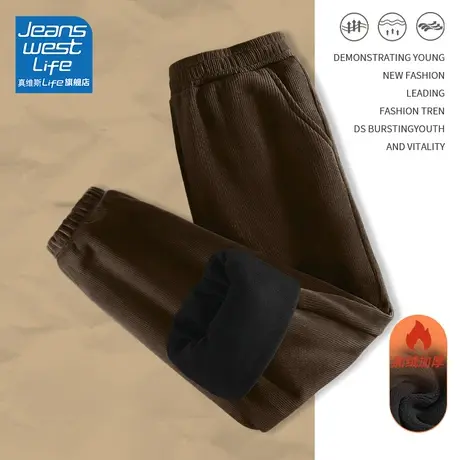 真维斯LIFE加绒裤子女冬季2023新款爆款美式工装灯芯绒束脚休闲裤商品大图