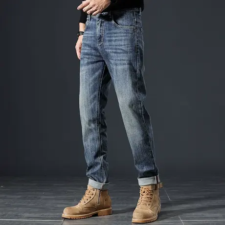 宽松直筒男裤时尚破洞牛仔裤男港风潮流百搭宽松男士潮流牛仔裤商品大图