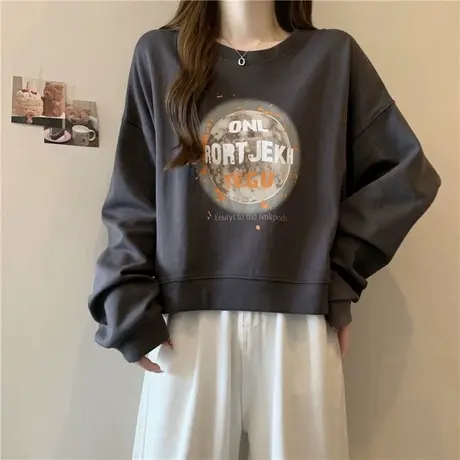 美式ins潮牌无帽加绒保暖卫衣女春秋冬季韩版短款宽松加厚上衣服商品大图