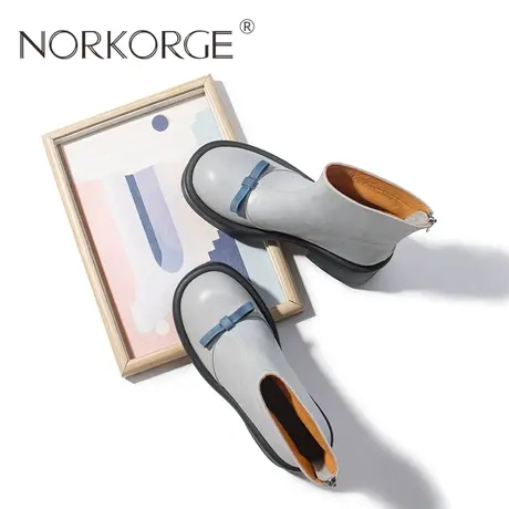 文艺灰蓝色时装短靴女靴商品大图