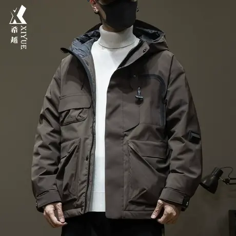 希越白鹅绒加厚外套男冬季防风保暖羽绒服宽松大码痞帅工装风夹克商品大图