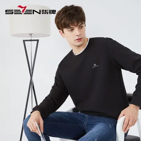 【含羊毛】柒牌卫衣男士时尚休闲圆领2022秋季新款长袖T恤打底衫图片