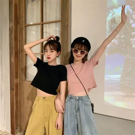 2023年春夏季新款女装别致白色上衣潮设计感小众短款薄款短袖t恤商品大图