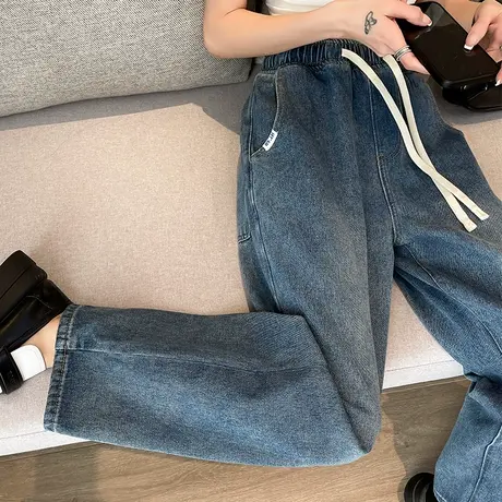 牛仔裤女宽松高腰老爹裤阔腿直筒裤2024春秋新款显瘦复古小个子潮商品大图