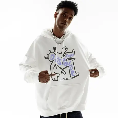 美式高街字母大码带帽卫衣男潮牌潮流加绒加厚宽松春季外套情侣款商品大图