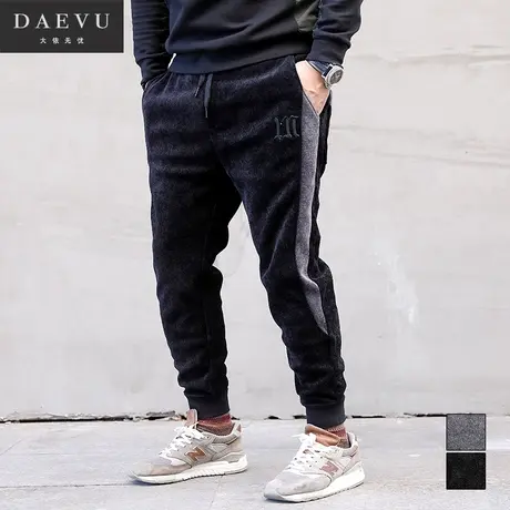 秋冬新款侧织带束脚大号弹力潮胖加肥加大码男士灯芯绒运动休闲裤商品大图