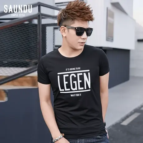 莫代尔t恤男短袖潮流夏季上衣服黑色圆领修身半袖韩版男生体恤衫商品大图