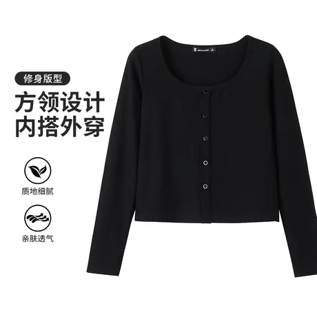 真维斯Z+女装 方领设计针织衫小清新纯色百搭长袖T恤内搭外穿图片