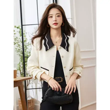 时尚撞色小香风短外套2023年秋季新款淑女温柔宽松显瘦通勤上衣图片