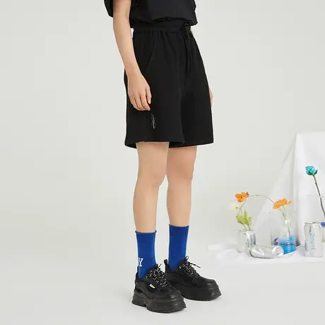 omont蛋挞家 复古华夫格运动短裤女夏宽松阔腿卫裤显瘦中裤五分裤商品大图