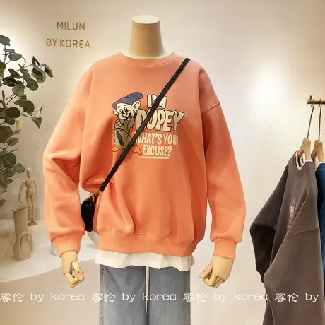 加绒厚卫衣秋冬韩国东大门ins慵懒休闲荷叶边卫衣中长款显瘦大码商品大图