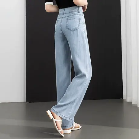 高腰窄版天丝阔腿牛仔裤女夏季薄款2023新款夏冰丝女裤休闲直筒裤商品大图