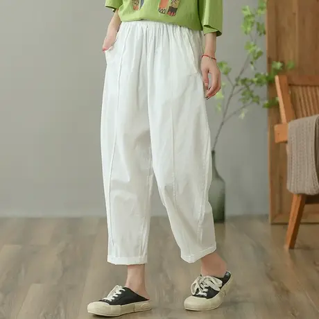 dza 高腰显瘦纯棉休闲裤女2023夏薄款九分直筒裤萝卜裤宽松哈伦裤图片