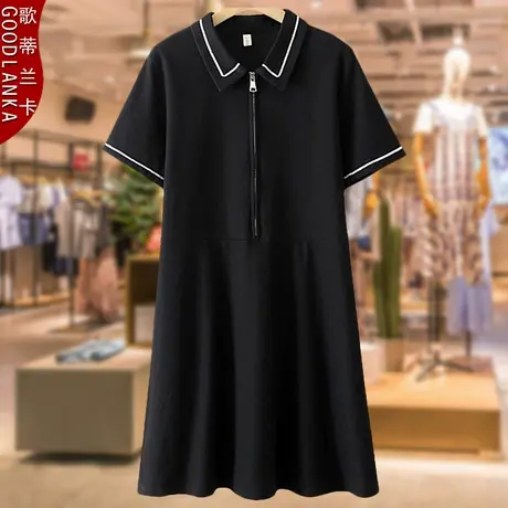 夏装大码200斤T恤裙子洋气减龄宽松遮肉年轻气质胖妈妈POLO领上衣图片