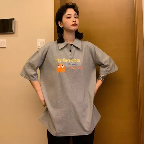 欧货2020早春短袖t恤女宽松韩版ins原宿bf慵懒风百搭polo衫上衣潮商品大图