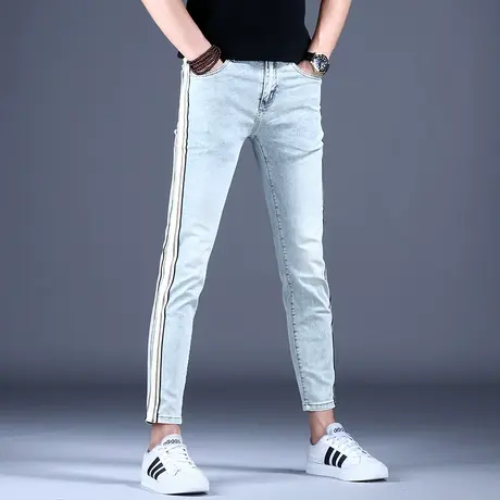 秋冬潮流九分牛仔裤男款浅色2023网红爆款弹力修身小脚裤子高端潮图片