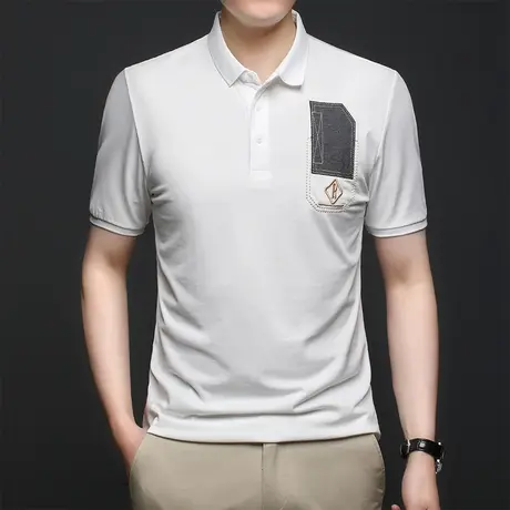 春夏季冰丝POLO衫保罗短袖T恤男士体恤白色男装夏装衣服2024新款商品大图