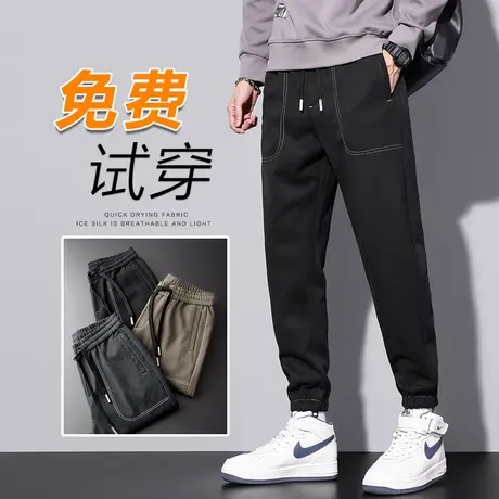 冬季加厚款黑色磨毛呢休闲长裤男士束脚宽松2023新款秋冬款男裤子商品大图