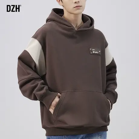 男士美式拼接卫衣男连帽秋冬款2024年新款长袖重磅上衣加厚打底衫商品大图