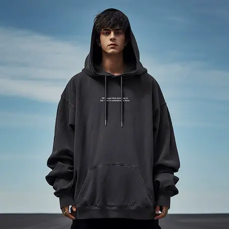 加肥加大码连帽美式重磅复古胖子男装潮流宽松做旧卫衣加绒春秋冬商品大图