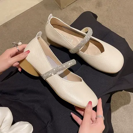 法式玛丽珍单鞋女夏浅口一脚蹬温柔软底配裙子水钻气质舒适豆豆鞋商品大图