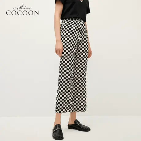 missCOCOON复古格子休闲裤子女2023新款夏季显瘦高腰垂感直筒长裤商品大图