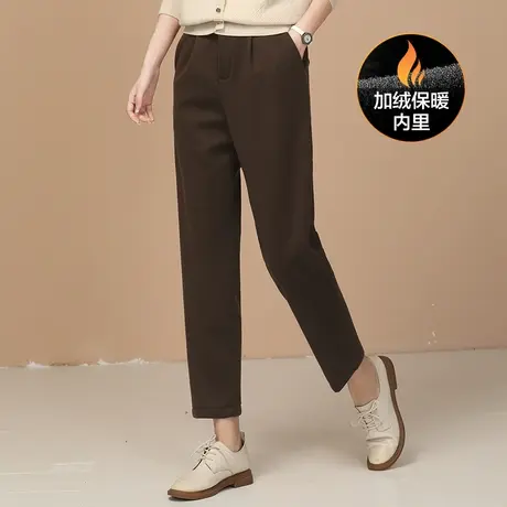 韩潮袭人复古高腰毛呢加绒裤女2023冬季新款休闲哈伦西装长裤厚图片