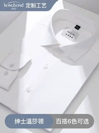 红邦创衣 2023秋冬新款白衬衣男士衬衫长袖宽松商务上班会议免烫商品大图