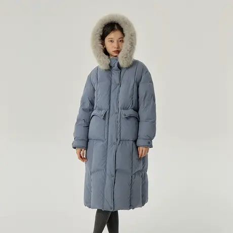 omont蛋挞家 90白鸭绒长款羽绒服女冬季新款大毛领过膝中长款外套商品大图