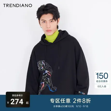 TRENDIANO官方潮牌秋冬男装卫衣棉质动物刺绣上衣时尚长袖男士商品大图