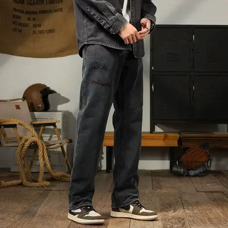 时尚潮流牛仔裤直筒牛仔裤男款高端牛仔裤美式高街潮流百搭牛仔裤商品大图