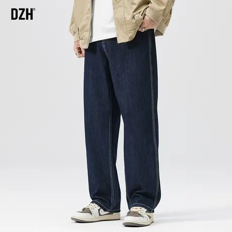 男生深蓝色牛仔裤男冬季直筒宽松加厚裤子2023新款休闲长裤牛子裤图片
