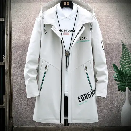 中长款风衣外套男春秋款连帽服潮牌青少年男装夹克冬季休闲冲锋衣商品大图