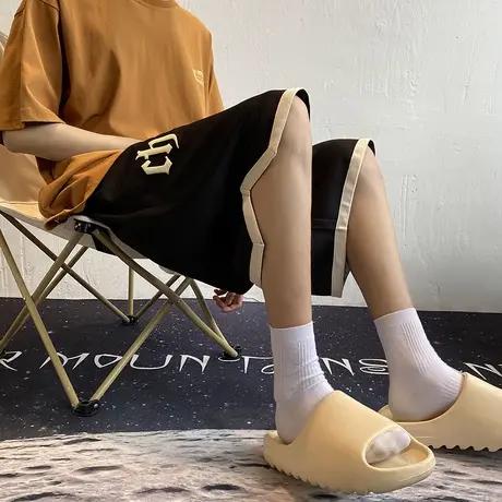 宽松运动短裤男夏季潮牌撞色拼接速干冰丝休闲裤薄款篮球五分裤子商品大图