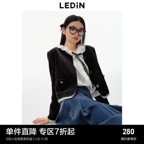 乐町知性优雅简洁感短外套好看秋新款纽扣白边拼接小香风外套图片