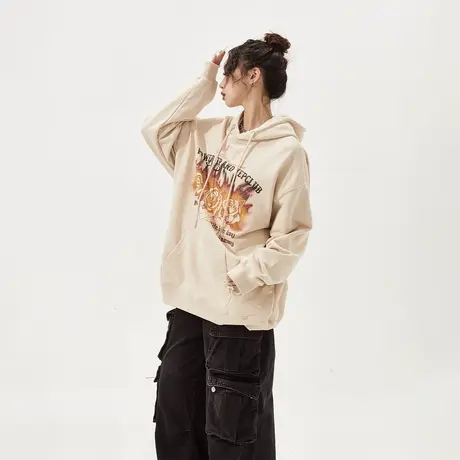 YEP玫瑰花连帽卫衣女春秋2024年新款复古宽松情侣装外套oversize图片