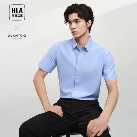 HLA/海澜之家轻商务经典系列短袖休闲衬衫2024春夏新款纯色衬衣男图片