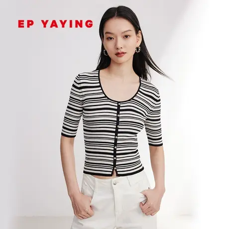 EP YAYING雅莹女装 U型领条纹修身针织衫 2024早春新款9901B图片