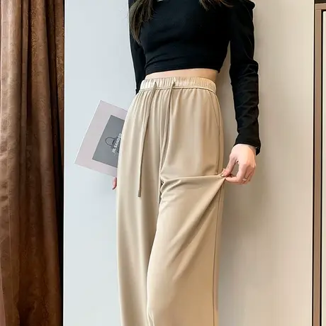 腰头拼接阔腿裤女垂感春秋季2024新款高腰休闲直筒裤宽松西装裤子图片