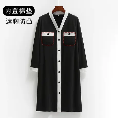 遮胸防凸点长袖开衫睡裙不用穿内衣的长款睡衣商品大图