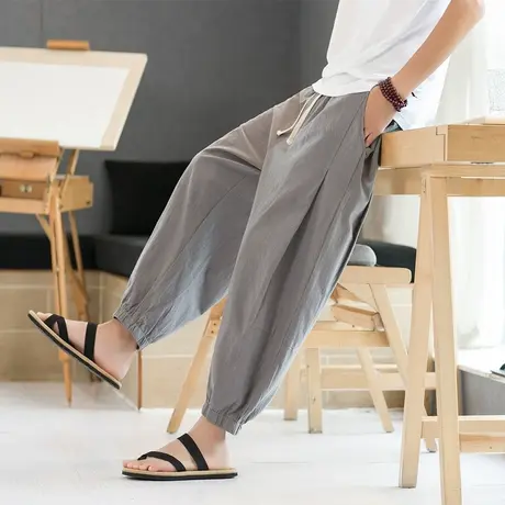 八分运动裤子男春秋季韩版宽松阔腿休闲百搭束脚卫裤纯色简约大码商品大图