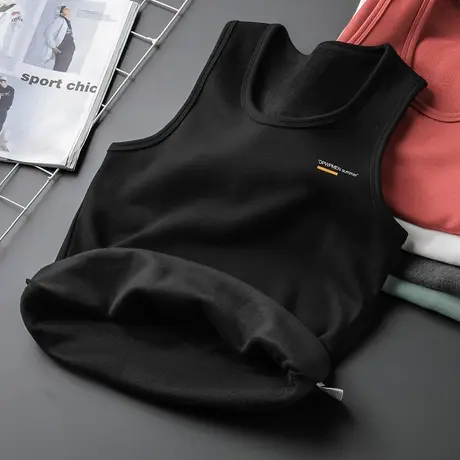 黑色背心男秋冬季内穿加绒加厚运动坎肩无袖t恤健身打底保暖马甲商品大图