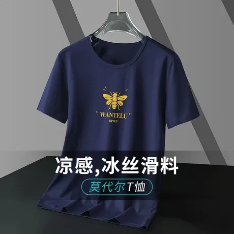 莫代尔男士短袖t恤冰丝速干凉感印花夏季半袖潮牌潮流圆领上衣服商品大图