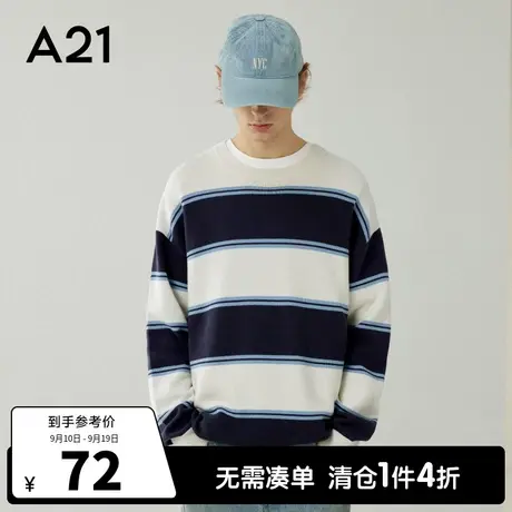 A21outlets男装宽松圆领长袖毛衣秋季条纹针织衫情侣装潮牌上衣图片