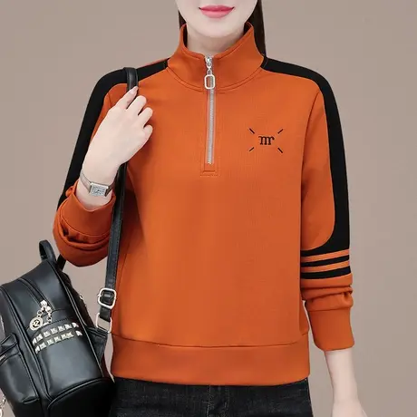 立领短款卫衣女春秋2023年新款时尚休闲运动上衣修身显瘦套头外套图片